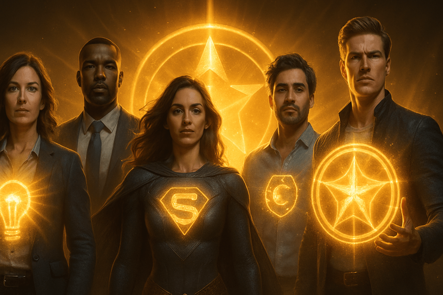 Team of individuals displaying their unique gifts as glowing badges